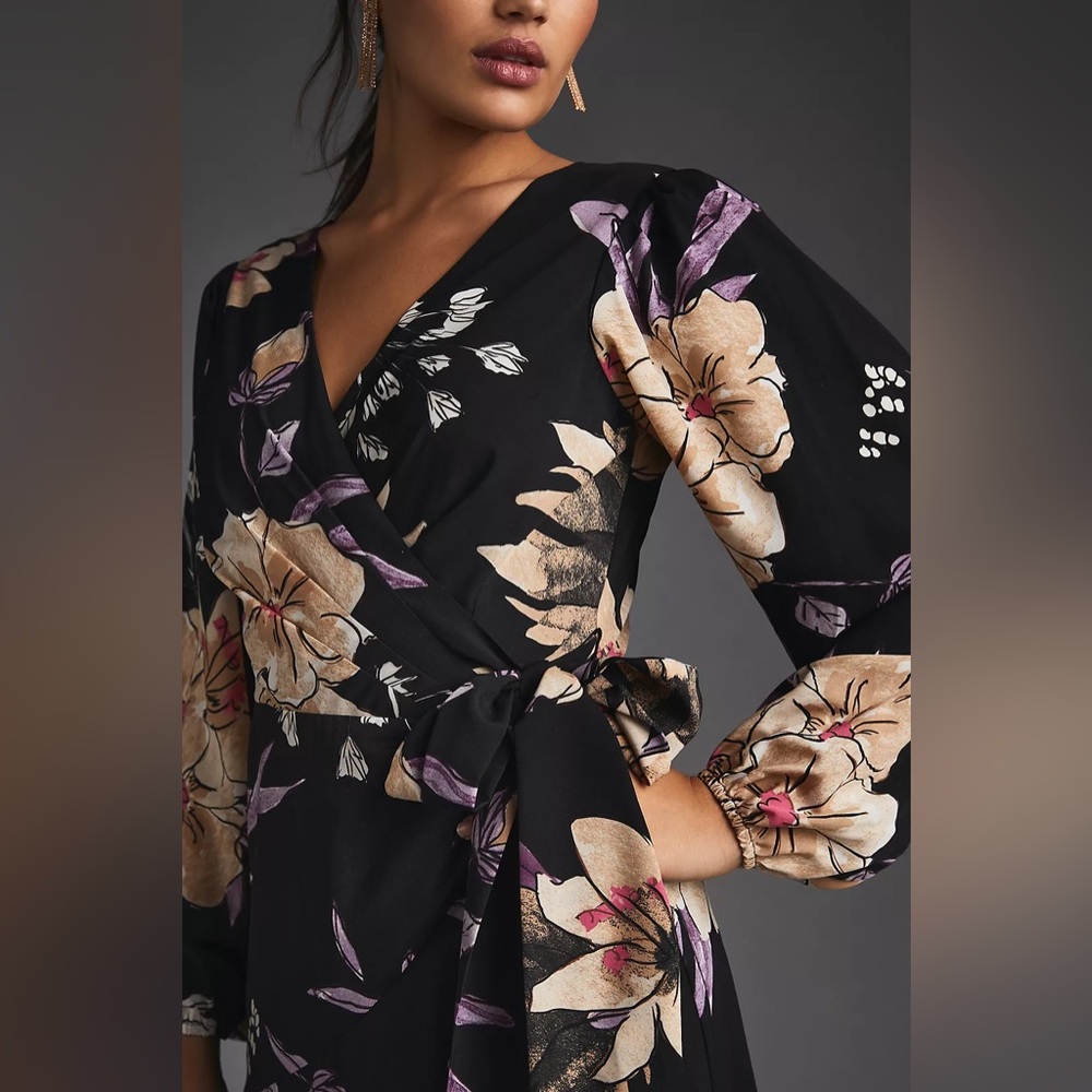 Anthropologie Hutch Wrap Long Sleeve Maxi Dress floral print romantic size MP - Picture 4 of 16
